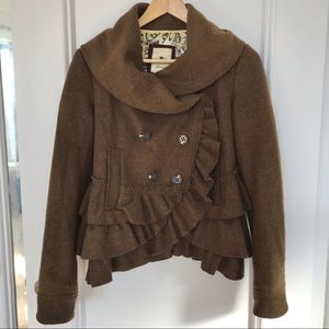 Anthropologie Elevenses Wool Coat Ruffled Hem
